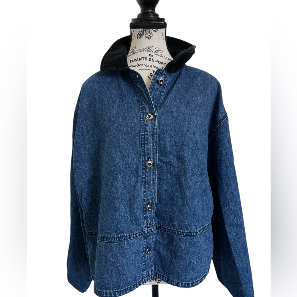 Vintage 90s Bentley Plus Denim Shirt Jacket 16W Corduroy Collar Button Front
